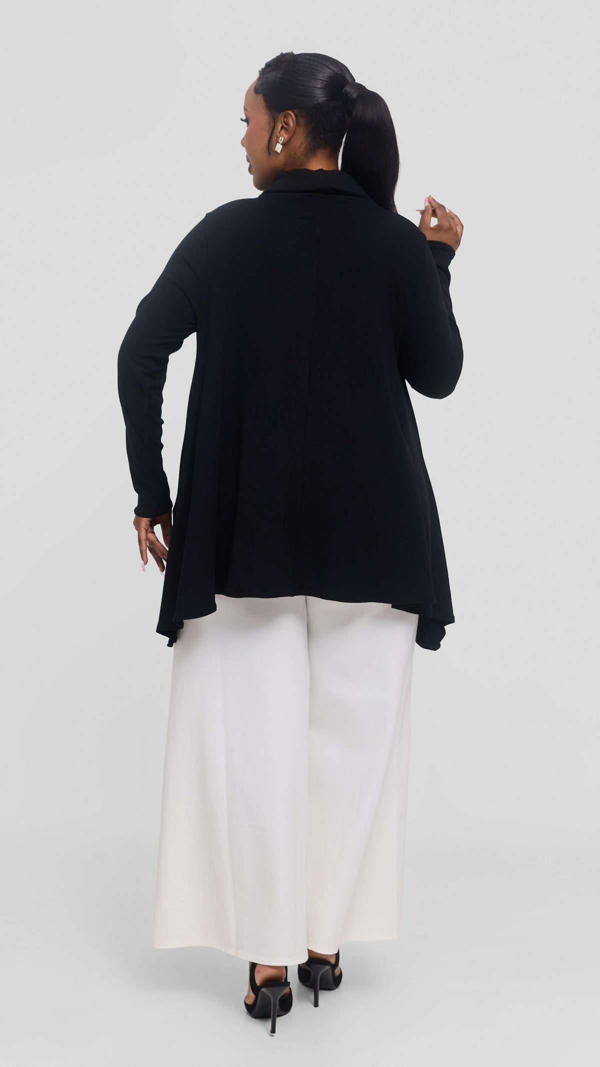 Vivo Turtle Neck Handkerchief Top in Jersey - Black