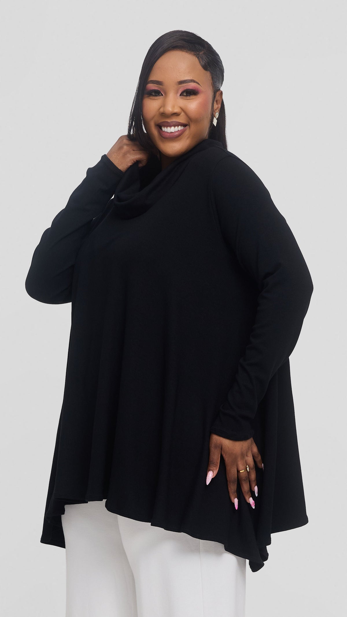 Vivo Turtle Neck Handkerchief Top in Jersey - Black