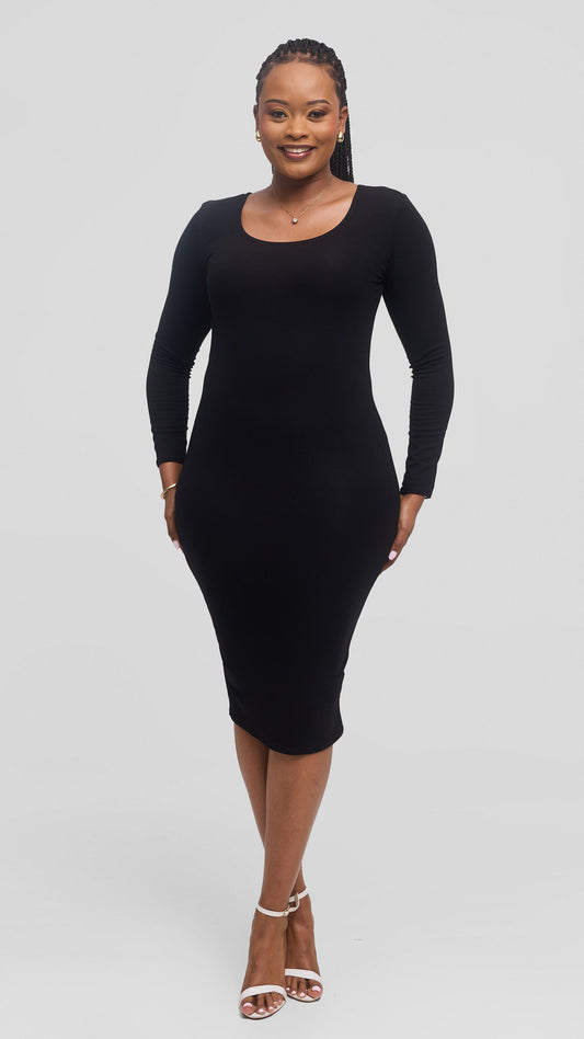 Vivo Leila Long Sleeve Bodycon in Jersey - Black