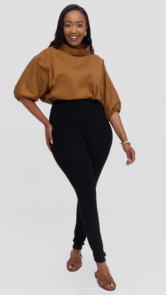 Safari by Vivo Njano Drawstring Top in Cotton - Dark Tan