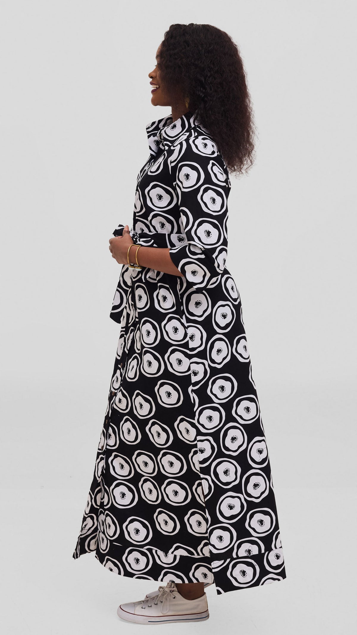 Safari by Vivo Zehra 3/4 Sleeve Maxi Dress in Kitenge - Black / White Ana Print