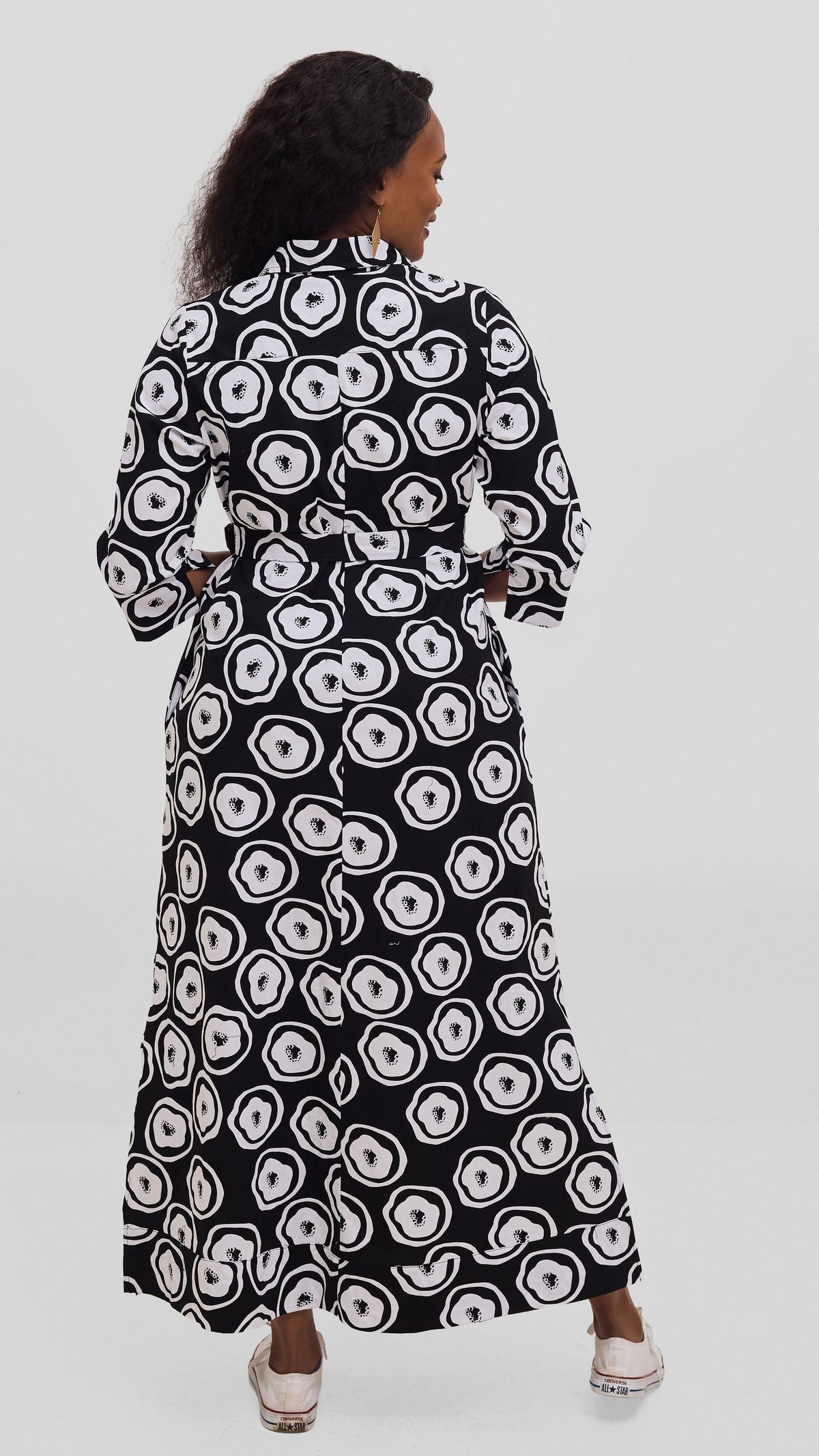 Safari by Vivo Zehra 3/4 Sleeve Maxi Dress in Kitenge - Black / White Ana Print
