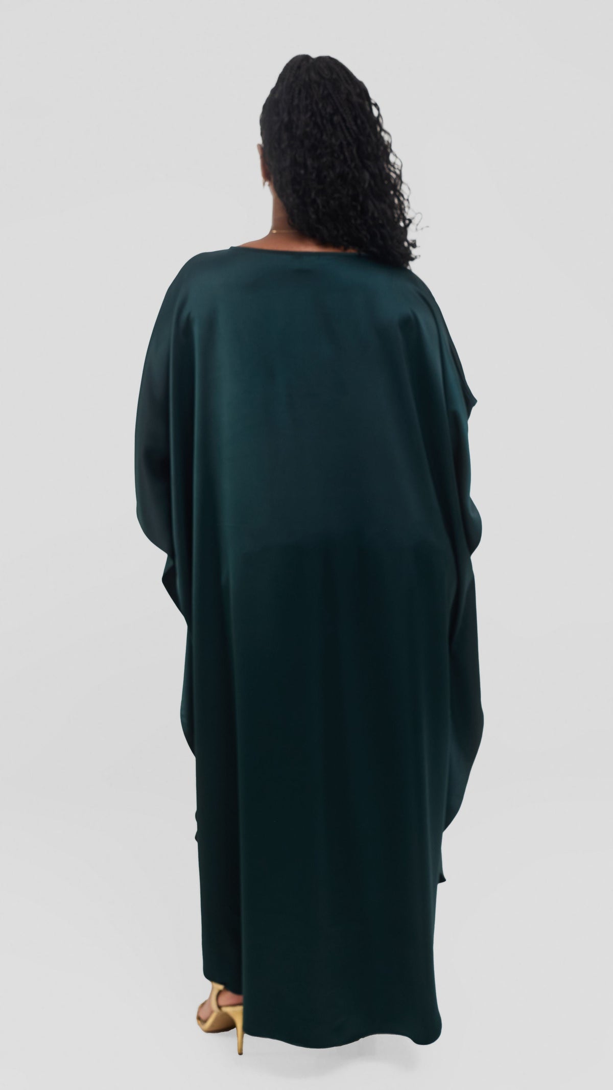 Vivo Round Neck Maxi Kaftan in Satin - Dark Green