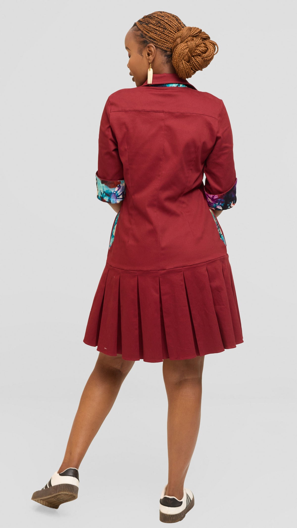 Safari by Vivo Pleated Dress in Cotton - Maroon