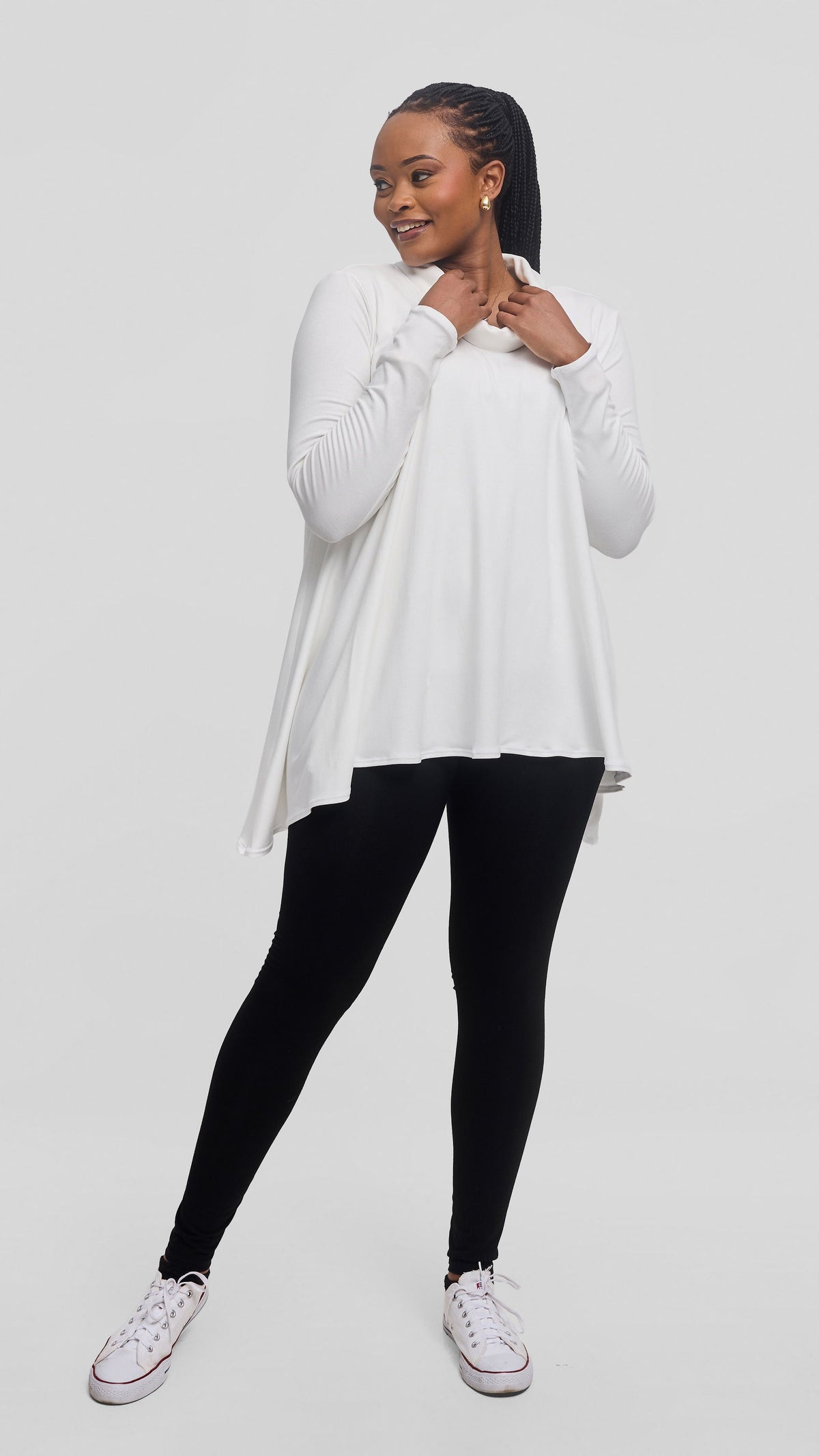 Vivo Turtle Neck Handkerchief Top in Jersey - White