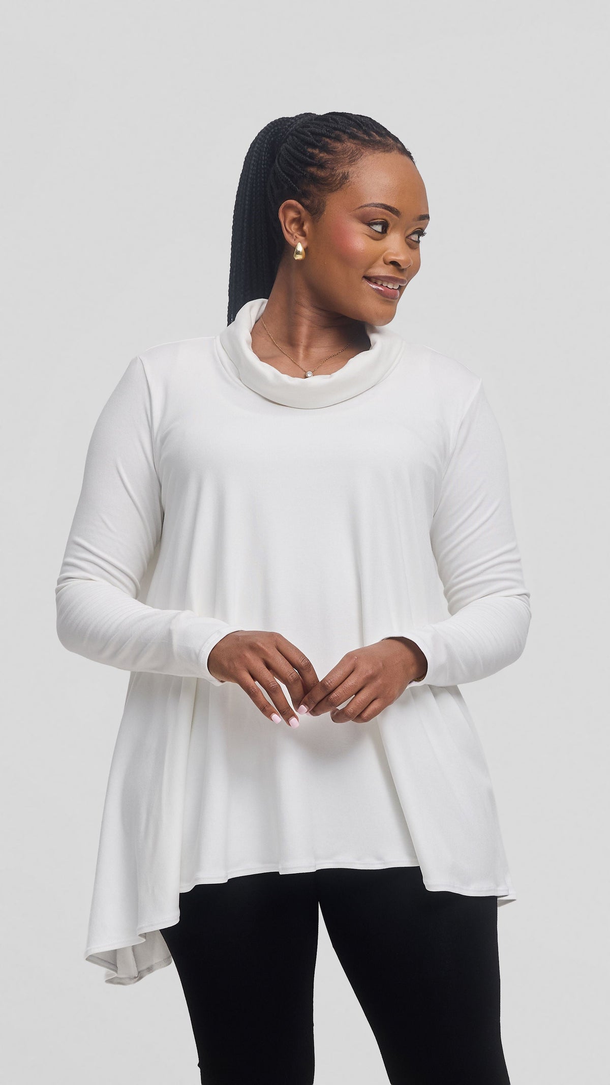 Vivo Turtle Neck Handkerchief Top in Jersey - White
