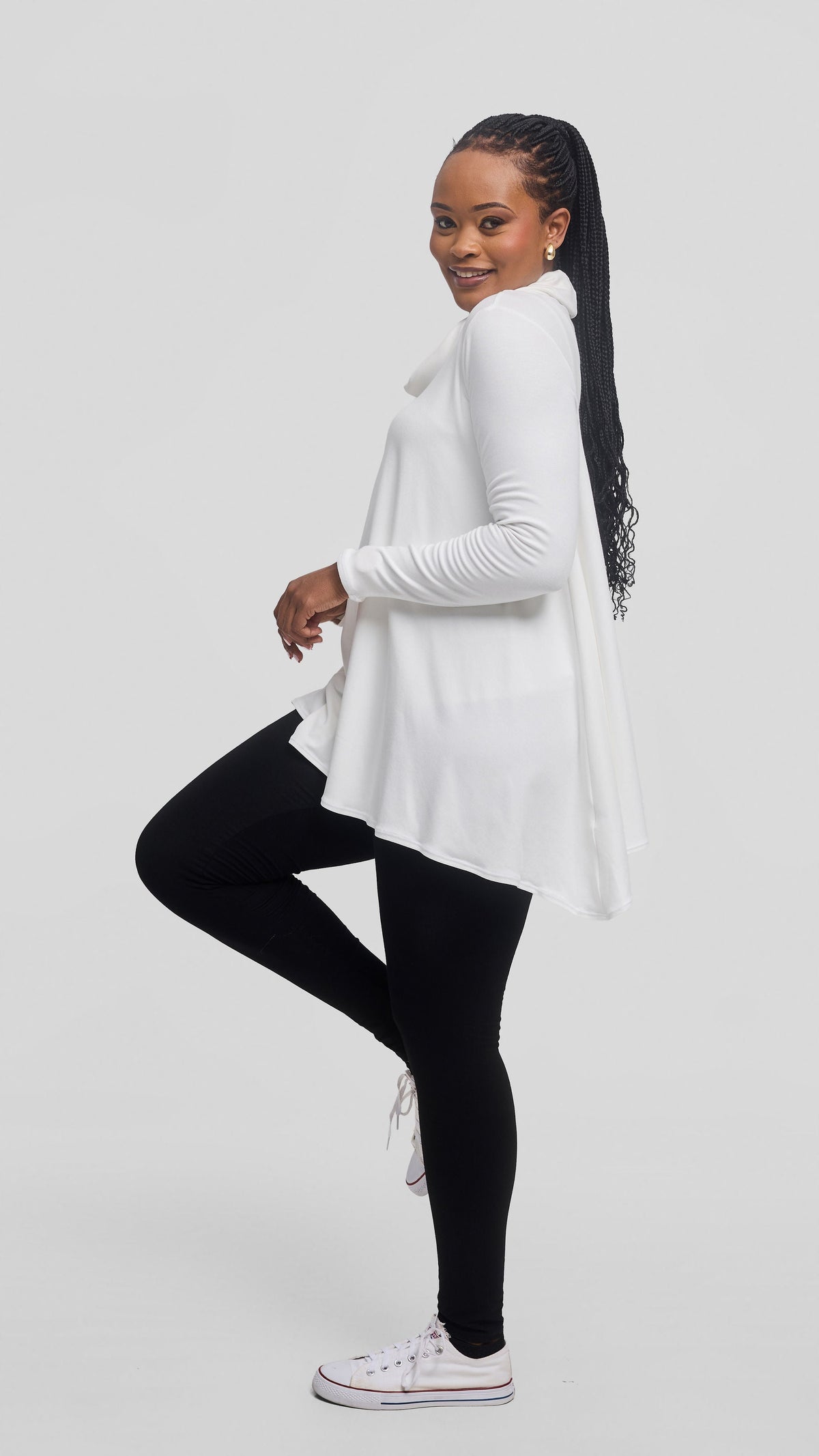 Vivo Turtle Neck Handkerchief Top in Jersey - White