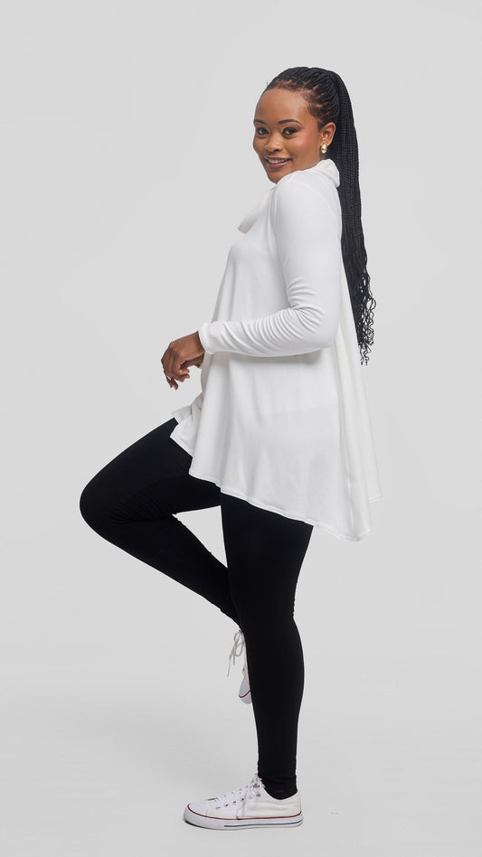 Vivo Turtle Neck Handkerchief Top in Jersey - White