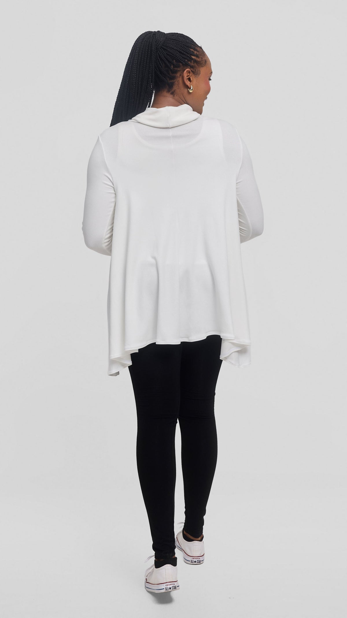 Vivo Turtle Neck Handkerchief Top in Jersey - White