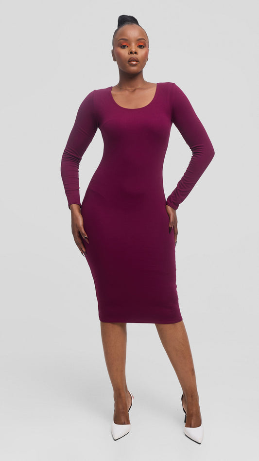 Vivo Leila Long Sleeve Bodycon in Jersey - Mulberry