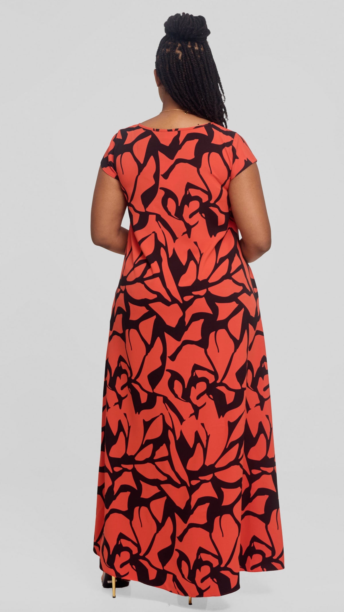 Vivo Sakari Cap Sleeve Maxi Dress in Crepe - Rust / Black Zania Print