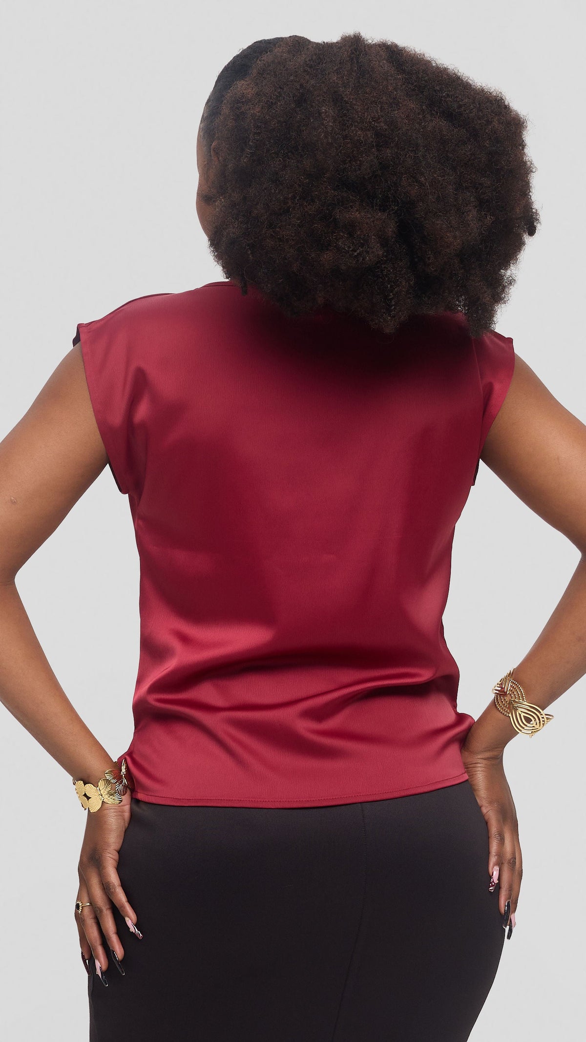 Vivo Drop Shoulder Cowl Top in Satin - Maroon