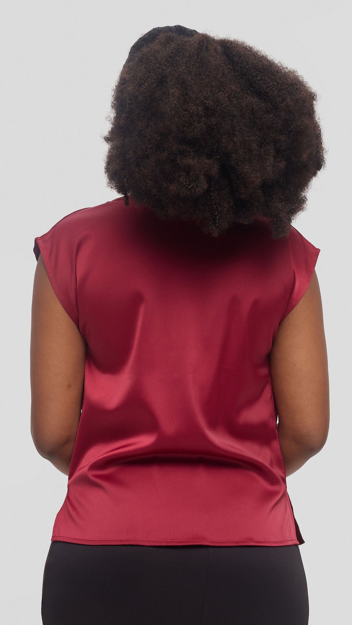 Vivo Drop Shoulder Cowl Top in Satin - Maroon