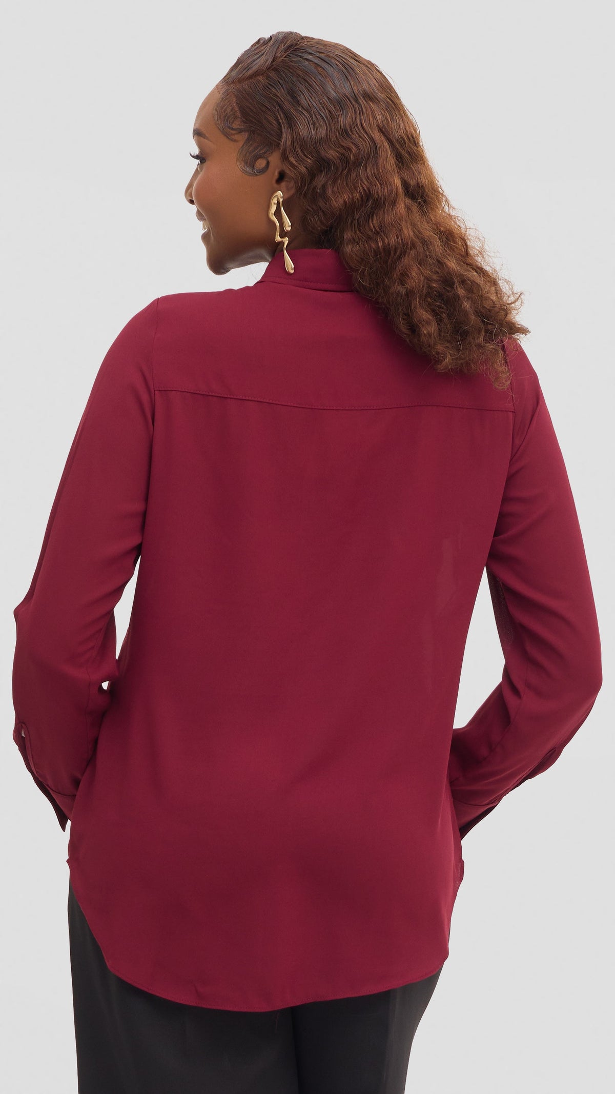 Vivo Button Up Shirt in Chiffon - Maroon