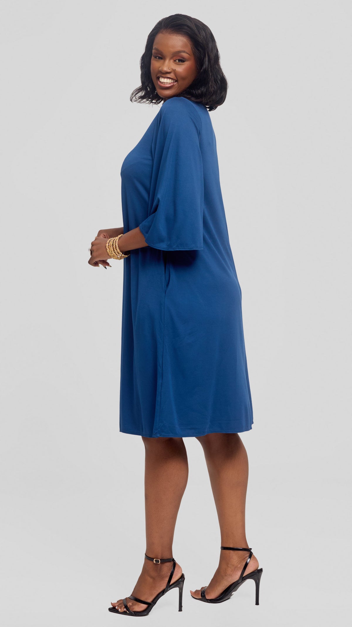 Vivo Flared Sleeve Dress in Ponte - Dark Teal