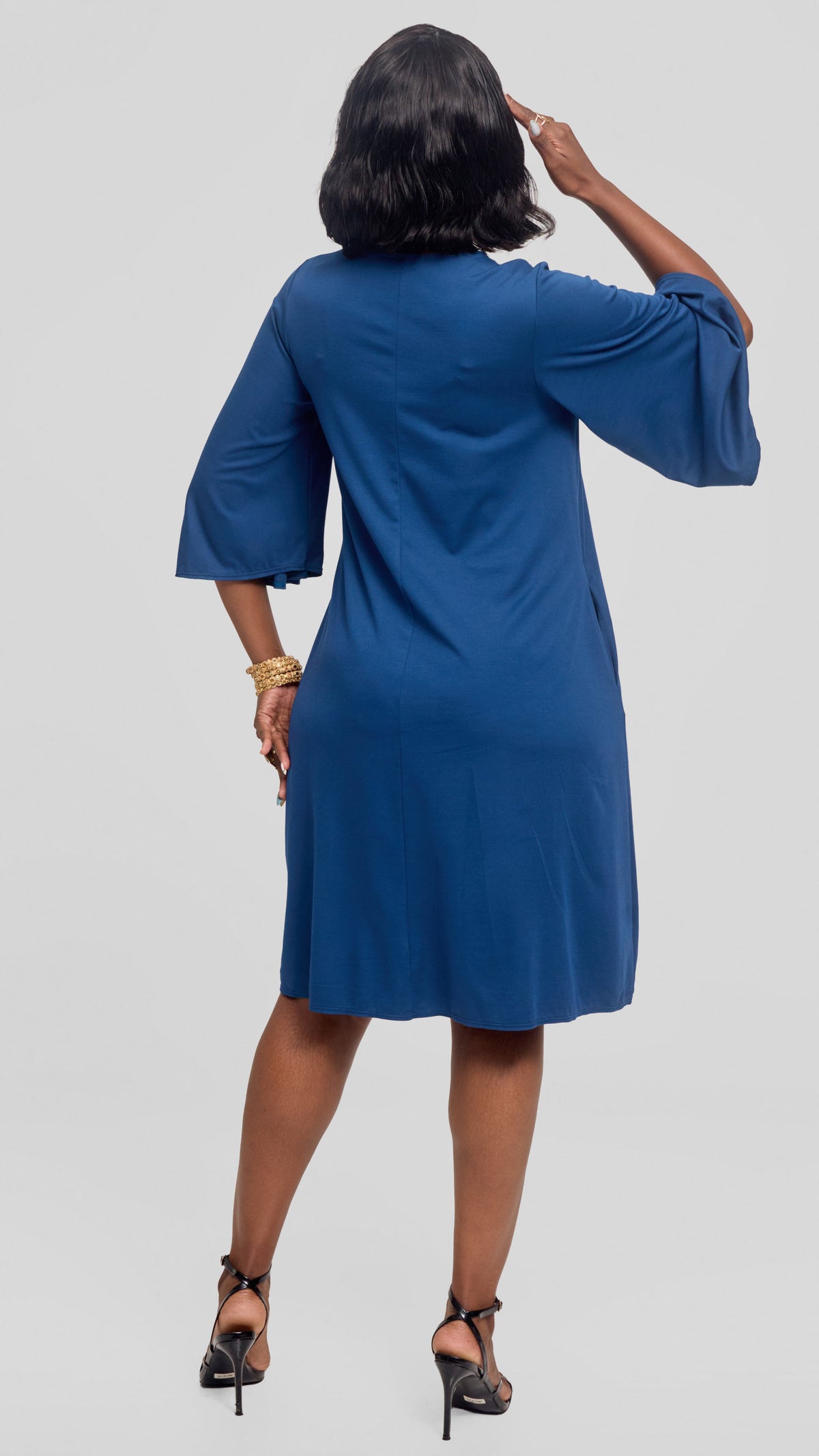 Vivo Flared Sleeve Dress in Ponte - Dark Teal