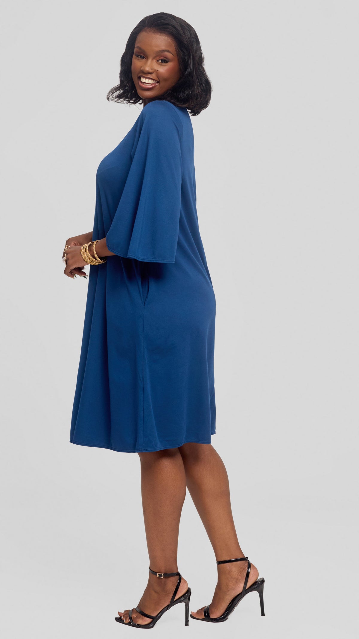 Vivo Flared Sleeve Dress in Ponte - Dark Teal