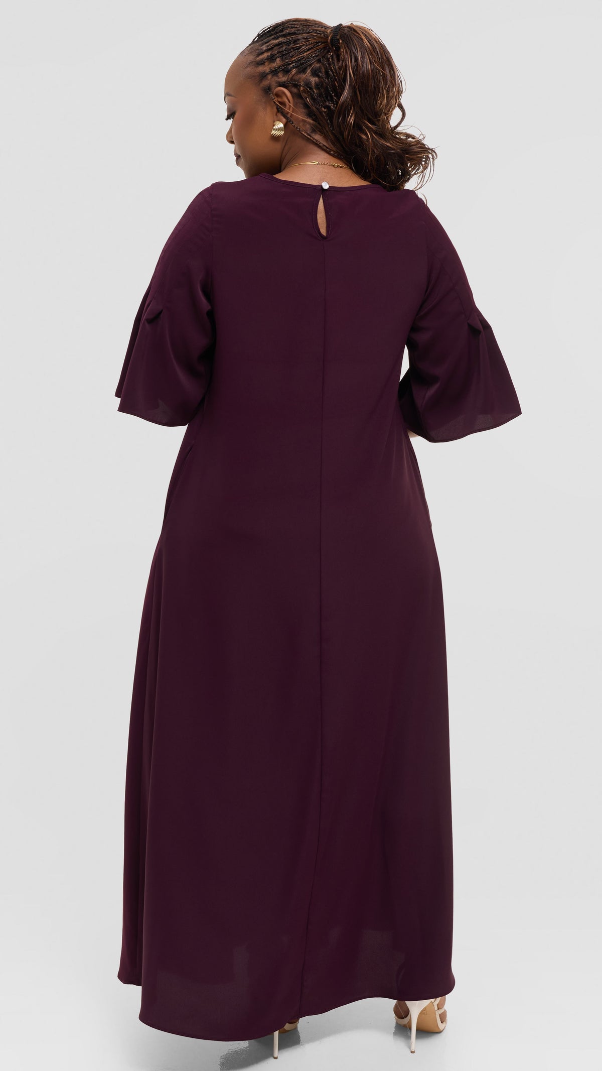Vivo Pleated Sleeve Maxi Dress in Crepe - Mulberry