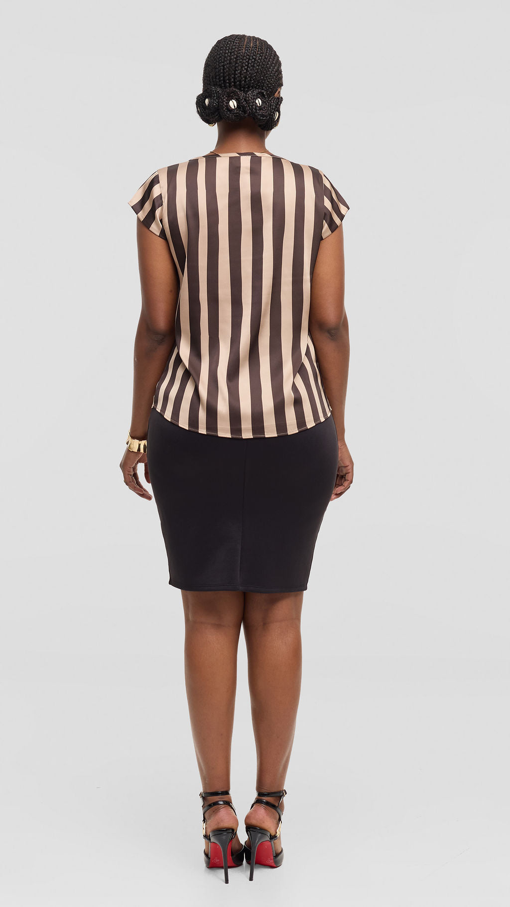 Vivo Basic Cap Sleeve Top in Satin - Taupe / Chocolate Mani Print