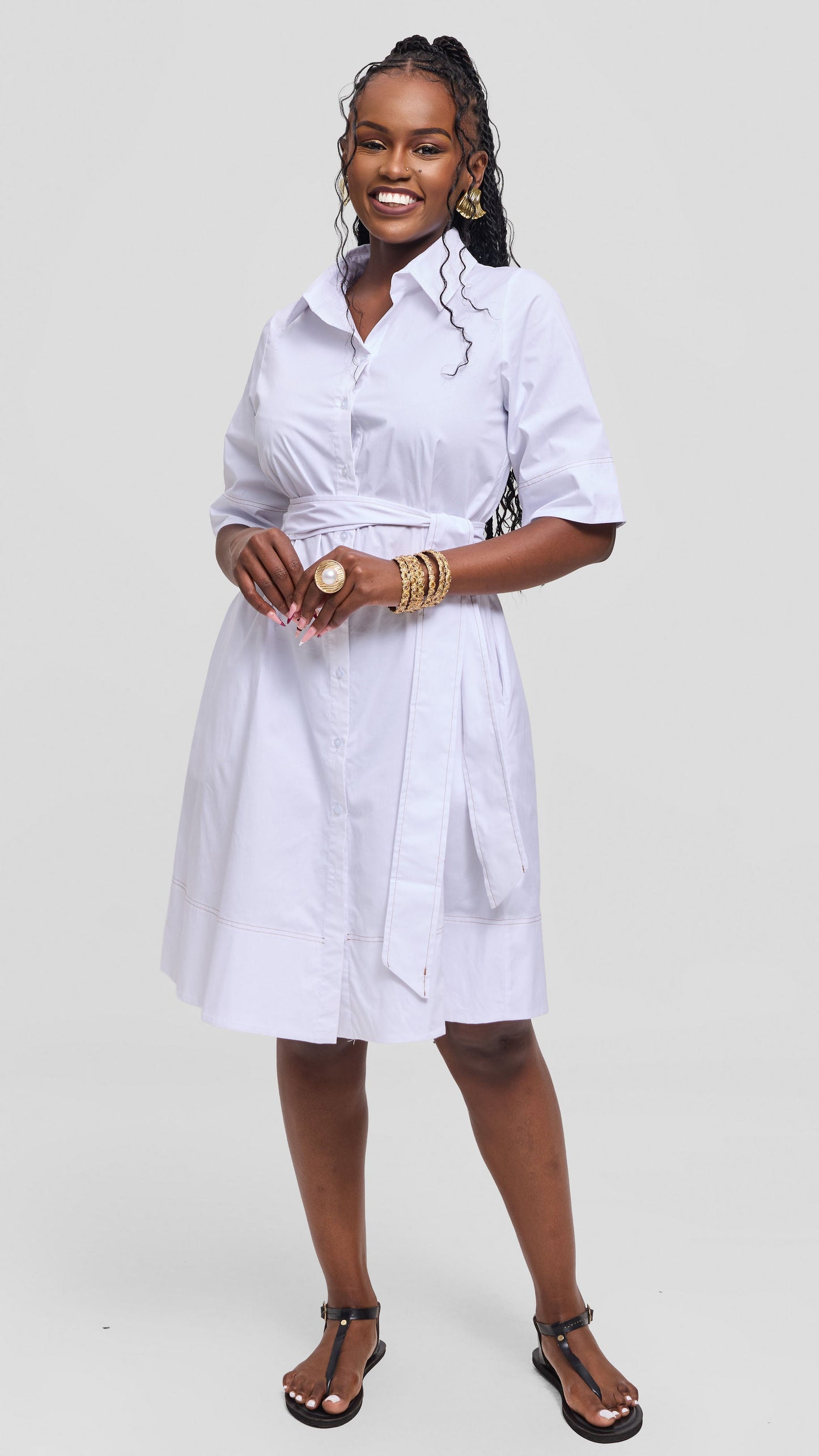 Vivo Lulu Contrast Stitch Tent Dress In Cotton - White