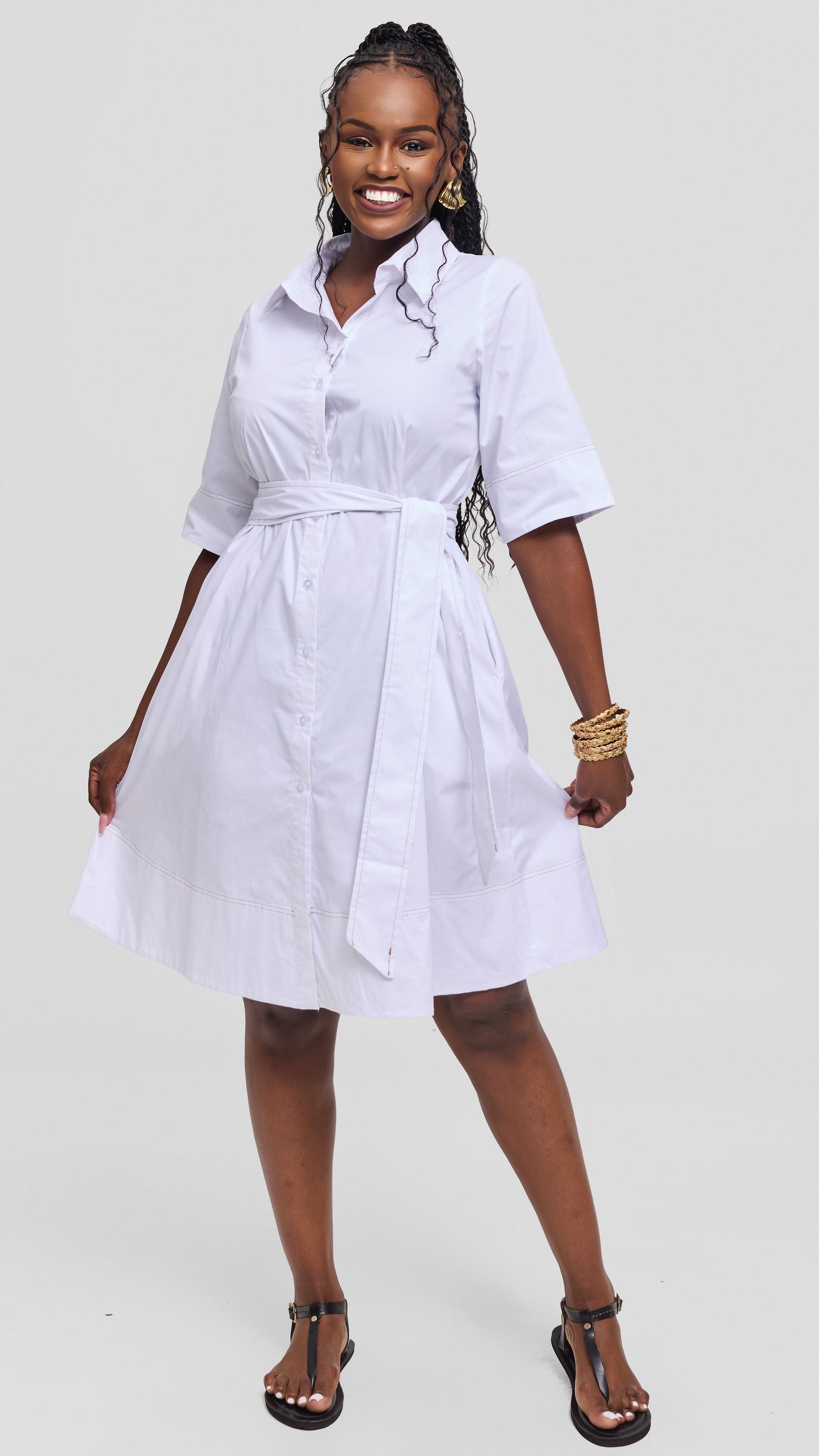 Vivo Lulu Contrast Stitch Tent Dress In Cotton - White
