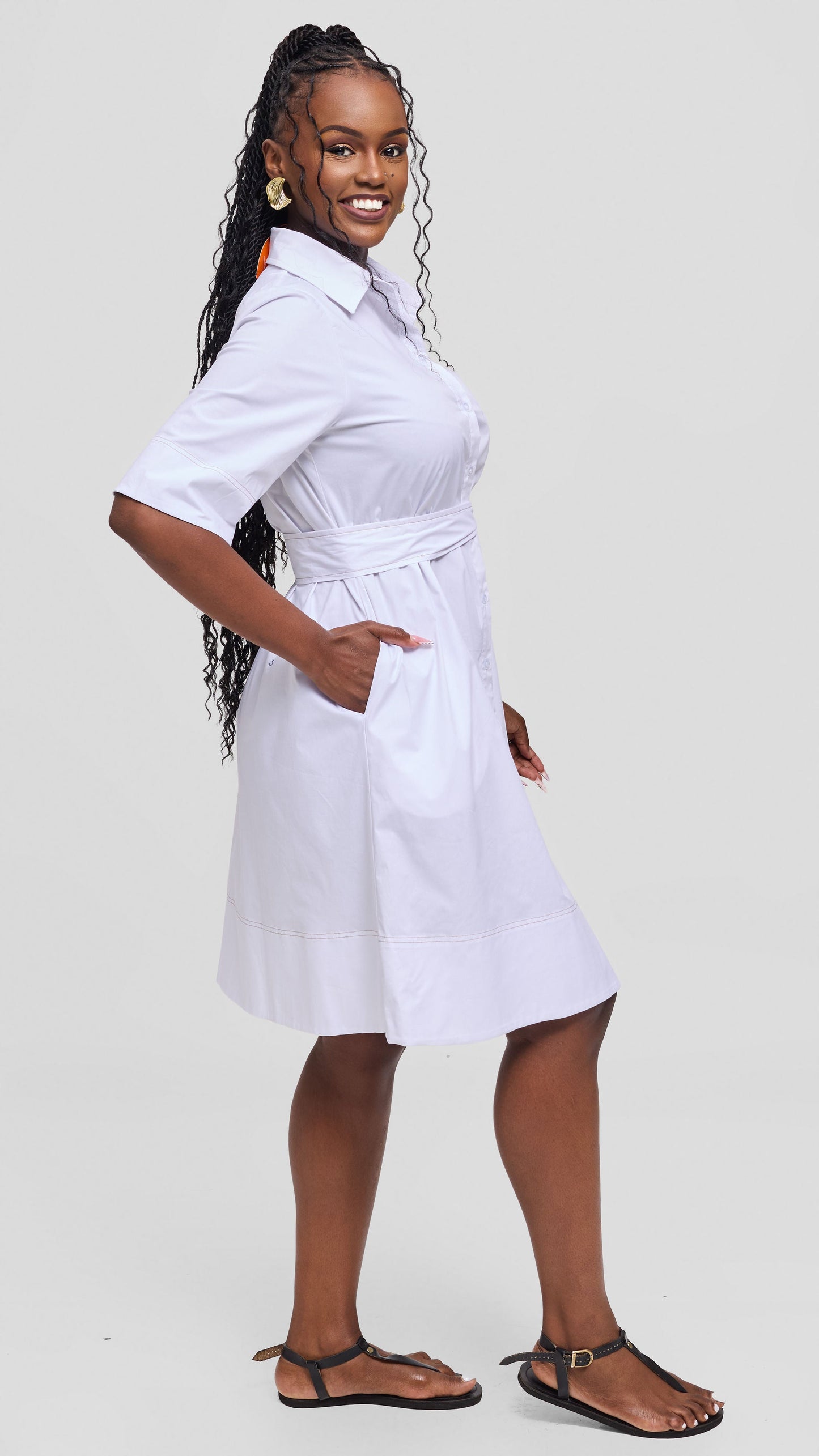 Vivo Lulu Contrast Stitch Tent Dress In Cotton - White