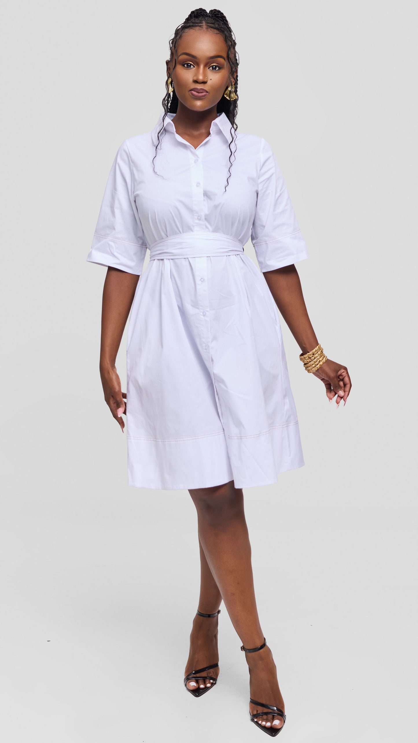 Vivo Lulu Contrast Stitch Tent Dress In Cotton - White