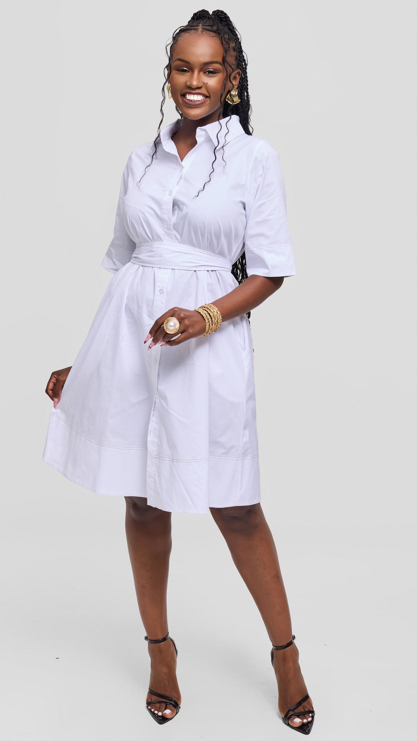 Vivo Lulu Contrast Stitch Tent Dress In Cotton - White