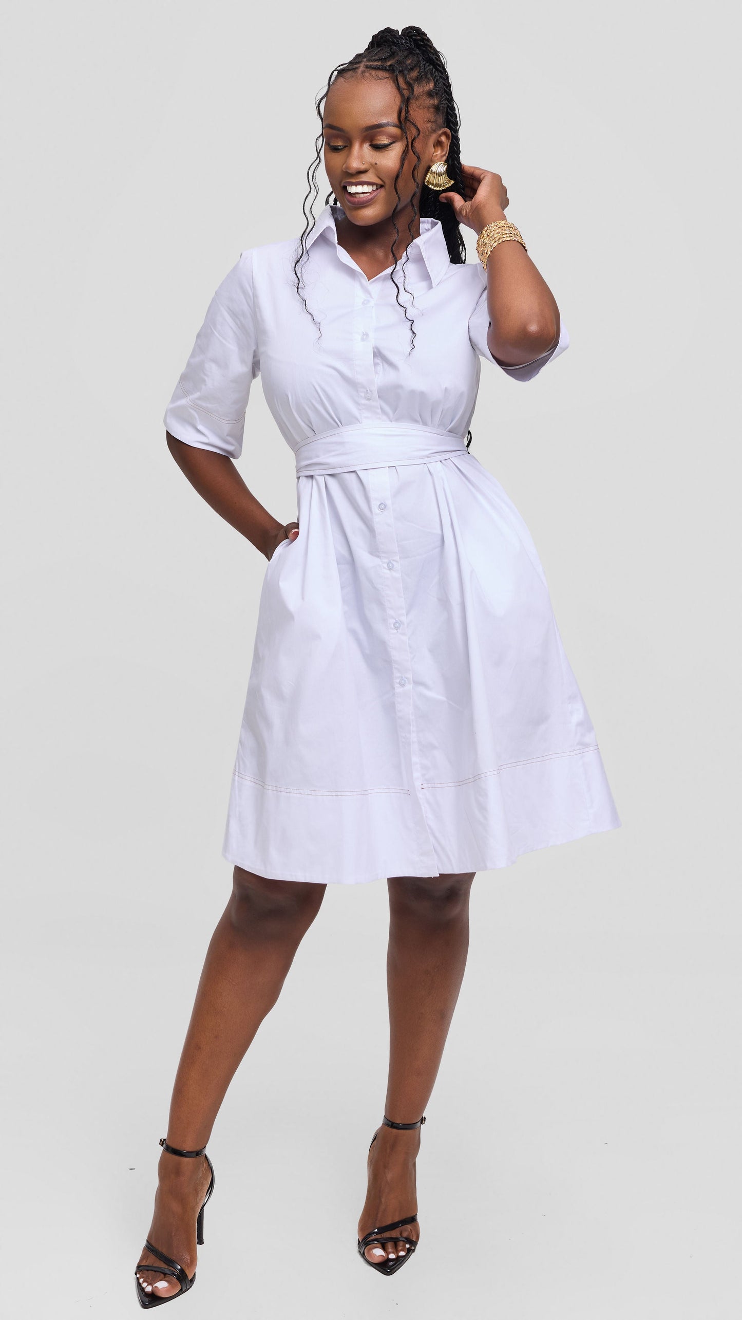 Vivo Lulu Contrast Stitch Tent Dress In Cotton - White