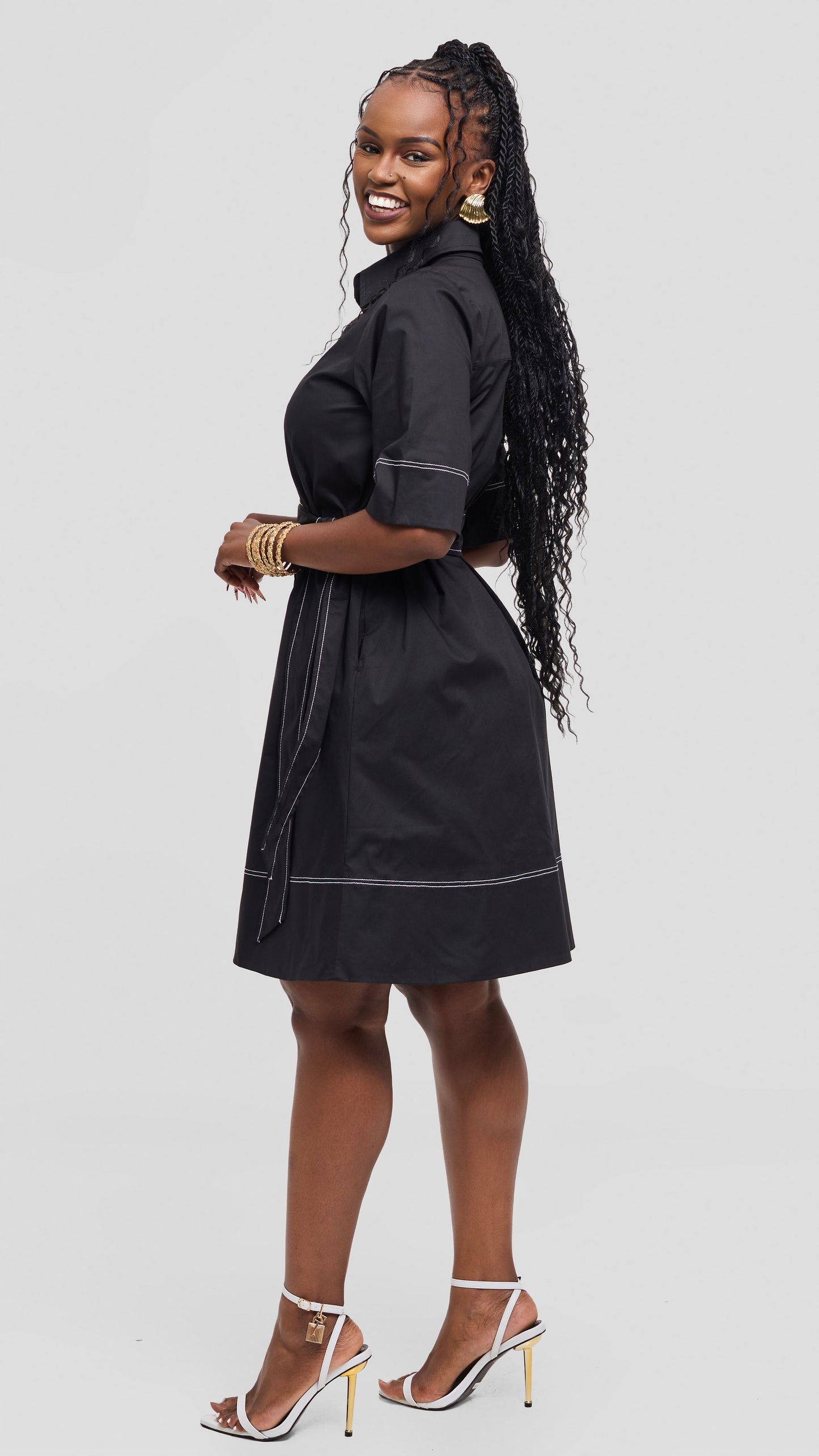 Vivo Lulu Contrast Stitch Tent Dress In Cotton - Black