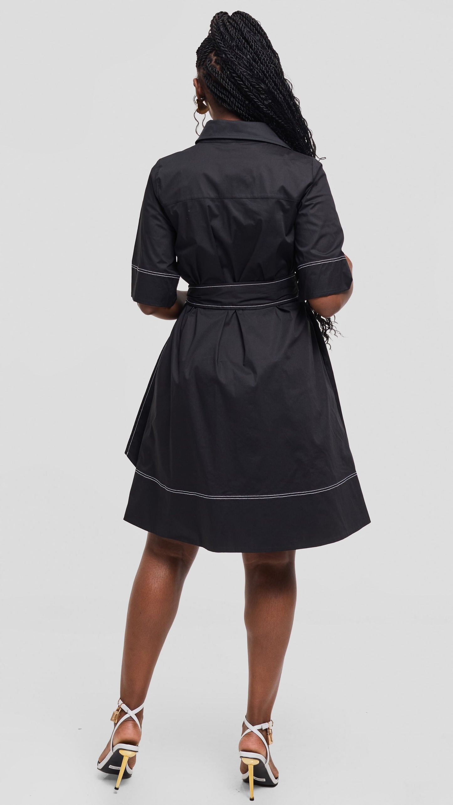 Vivo Lulu Contrast Stitch Tent Dress In Cotton - Black