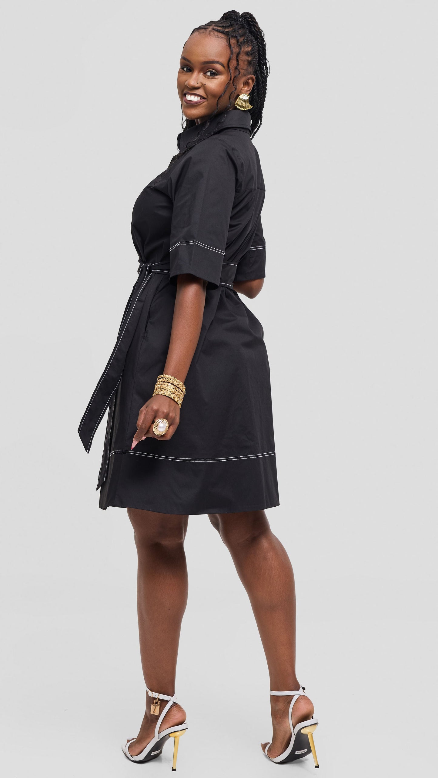 Vivo Lulu Contrast Stitch Tent Dress In Cotton - Black
