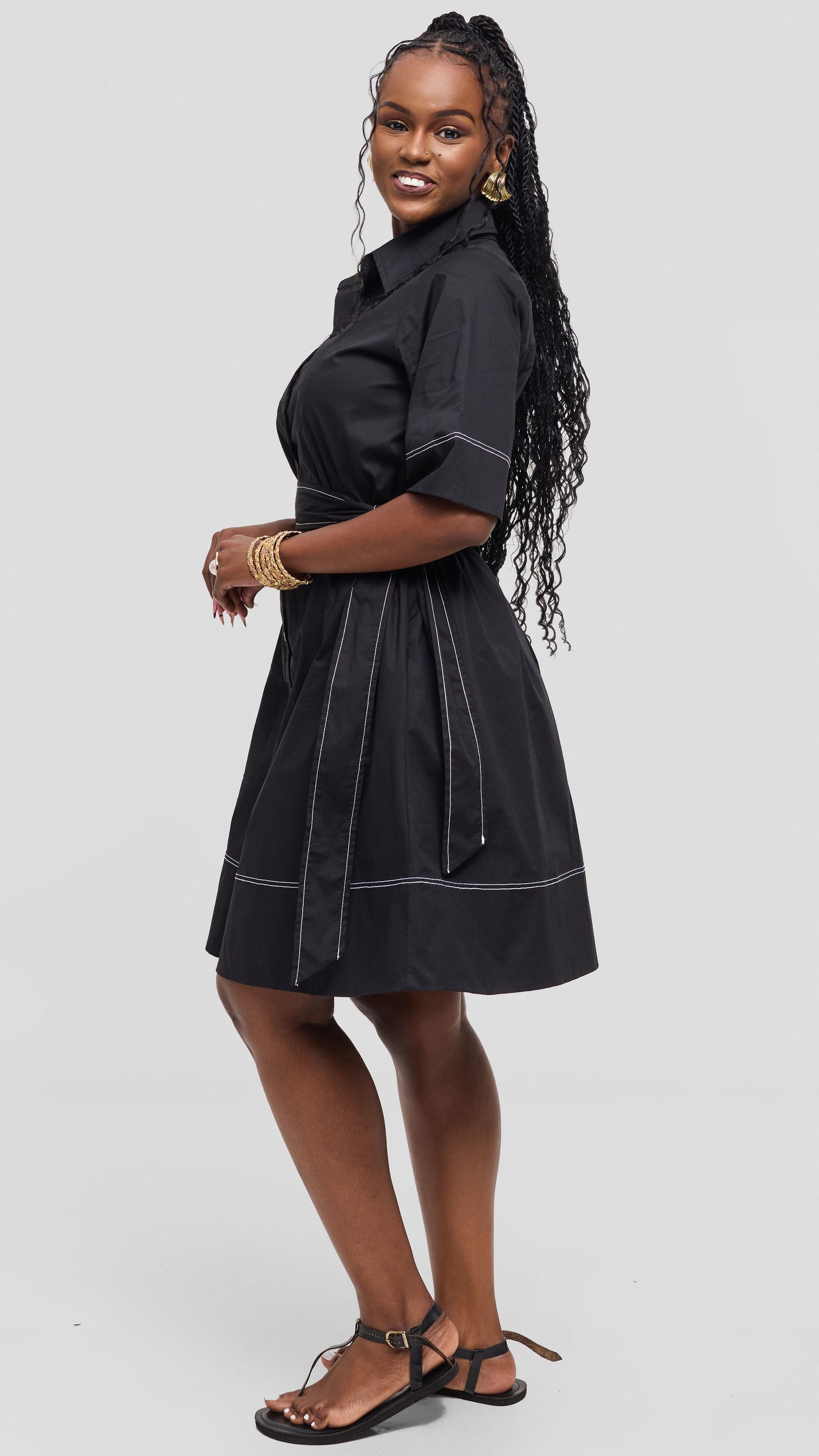 Vivo Lulu Contrast Stitch Tent Dress In Cotton - Black
