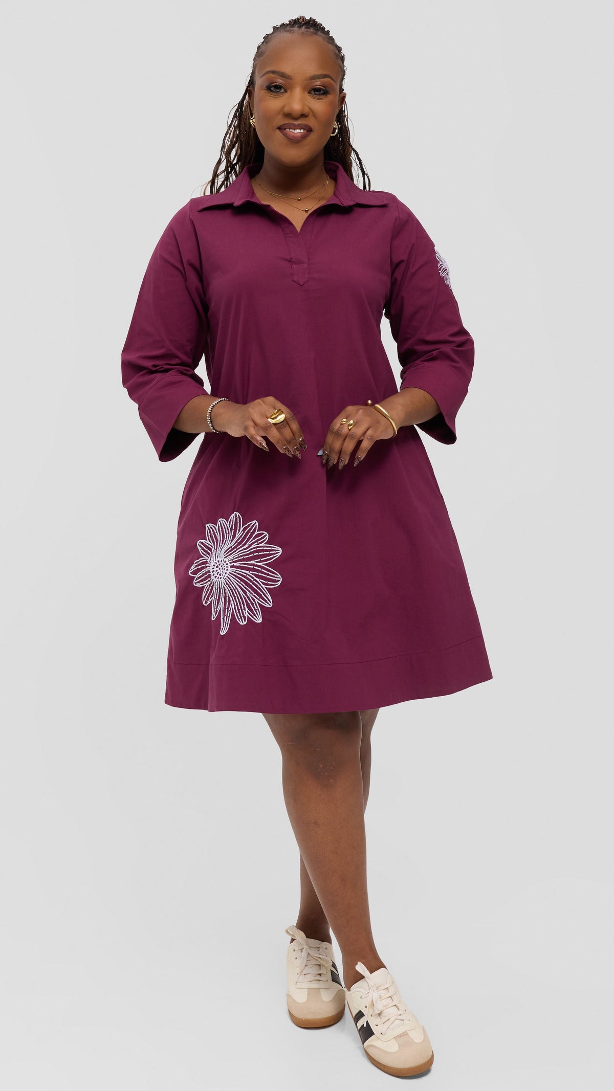 Safari by Vivo Mansi Wide Hem Embroidered Tent Dress - Mulberry