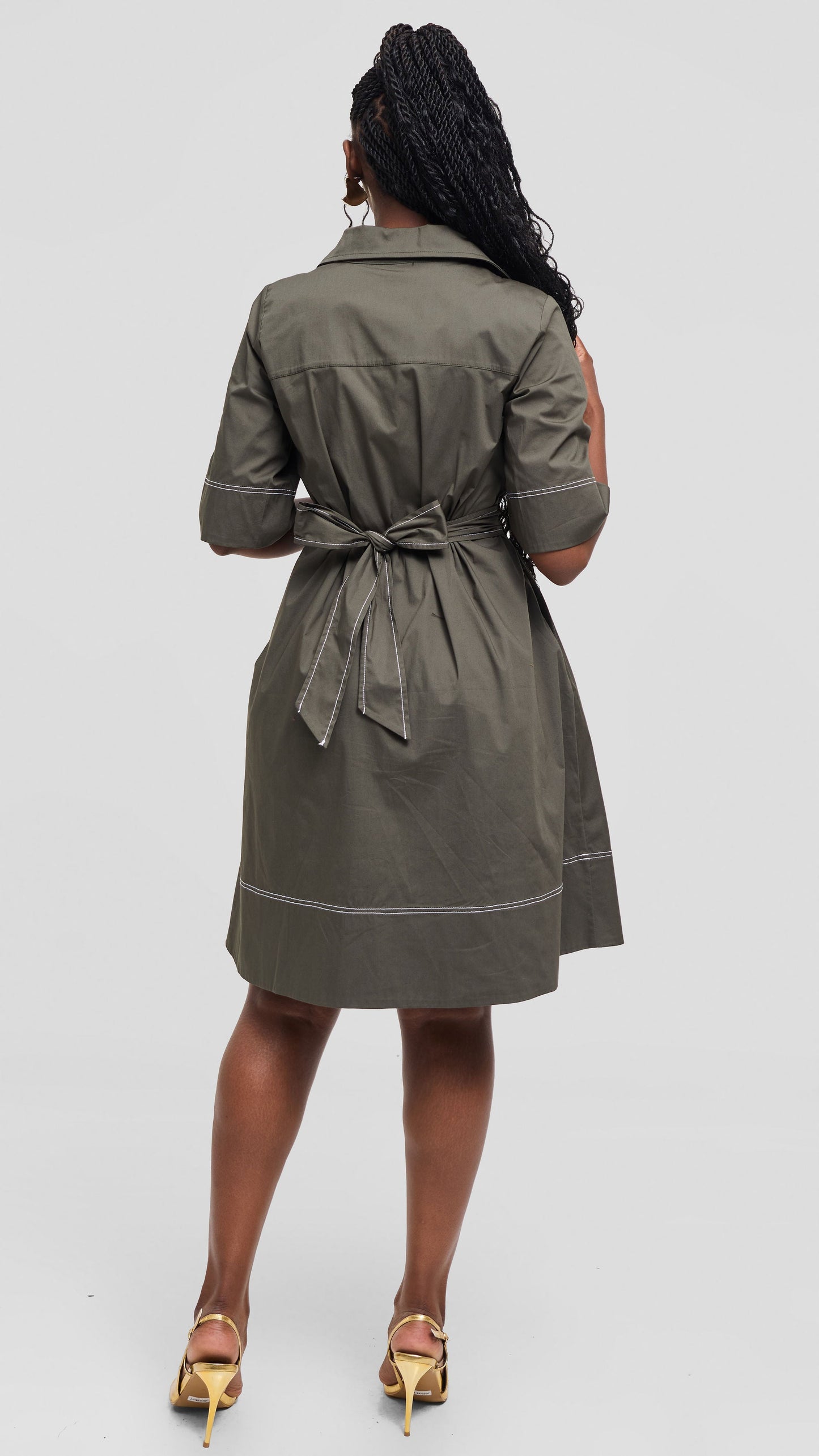 Vivo Lulu Contrast Stitch Tent Dress In Cotton - Hunters