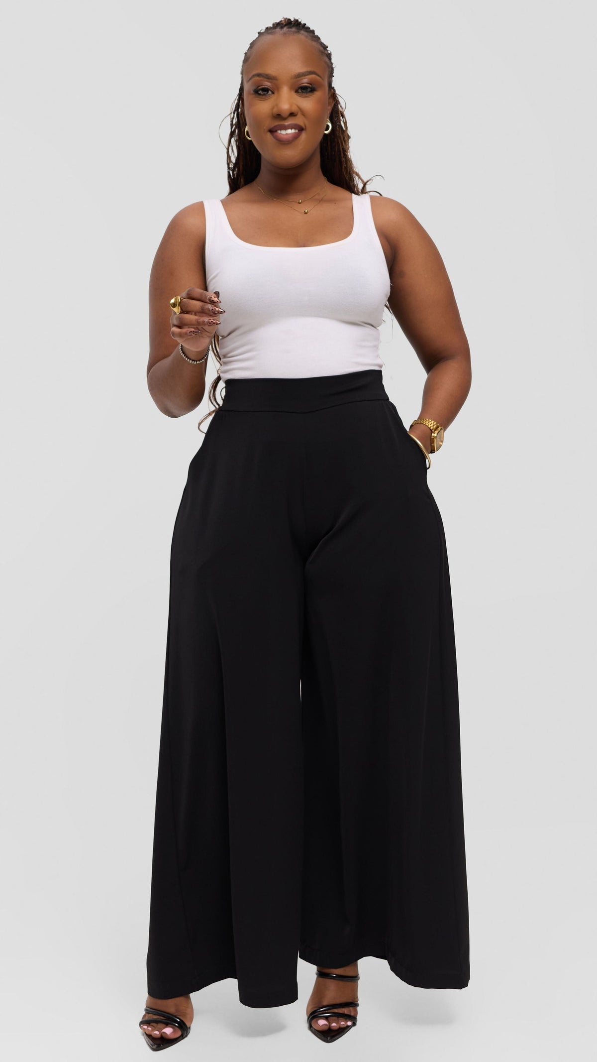 Vivo Liora Wide Leg Pants in Crepe - Black