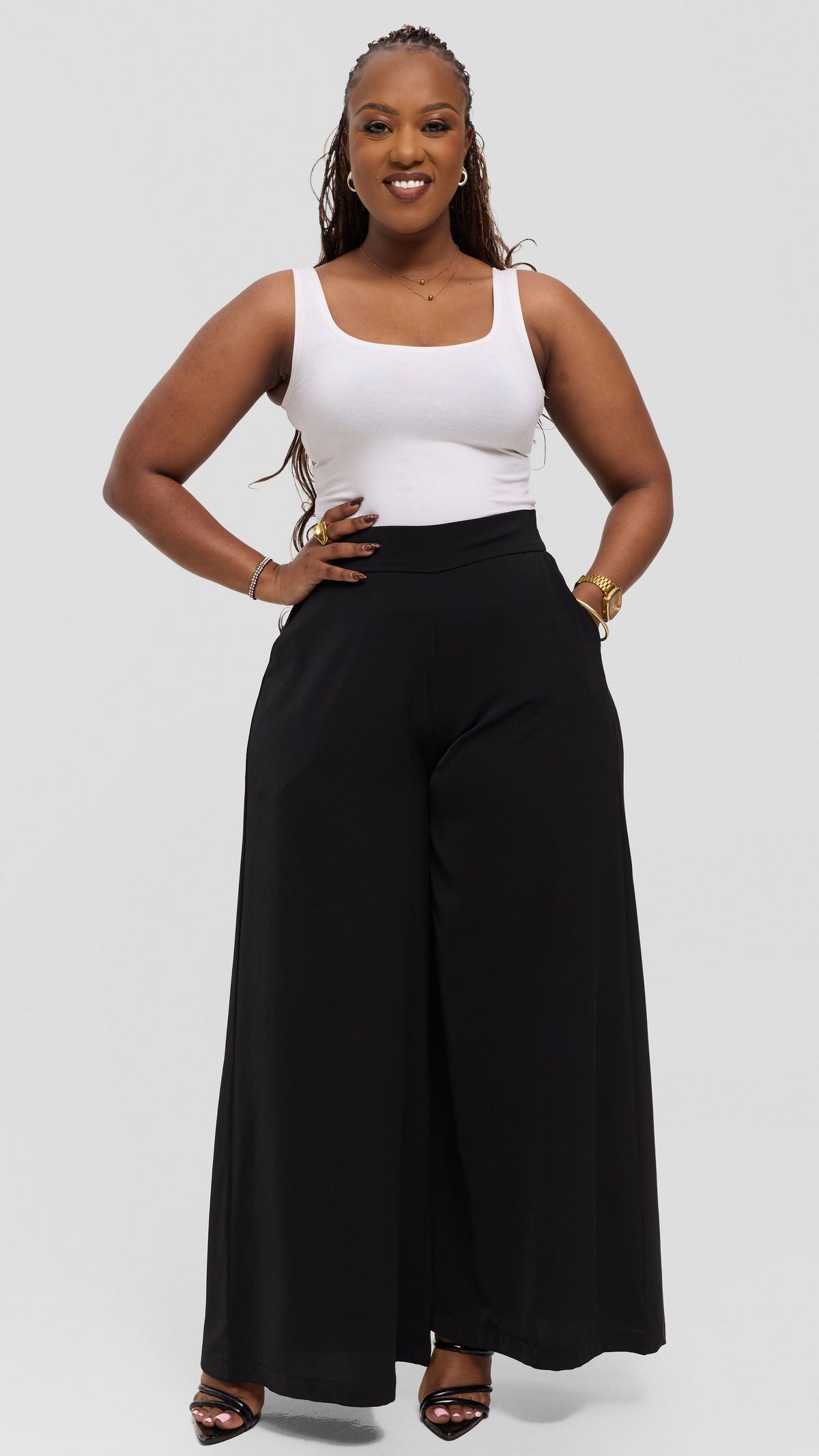 Vivo Liora Wide Leg Pants in Crepe - Black