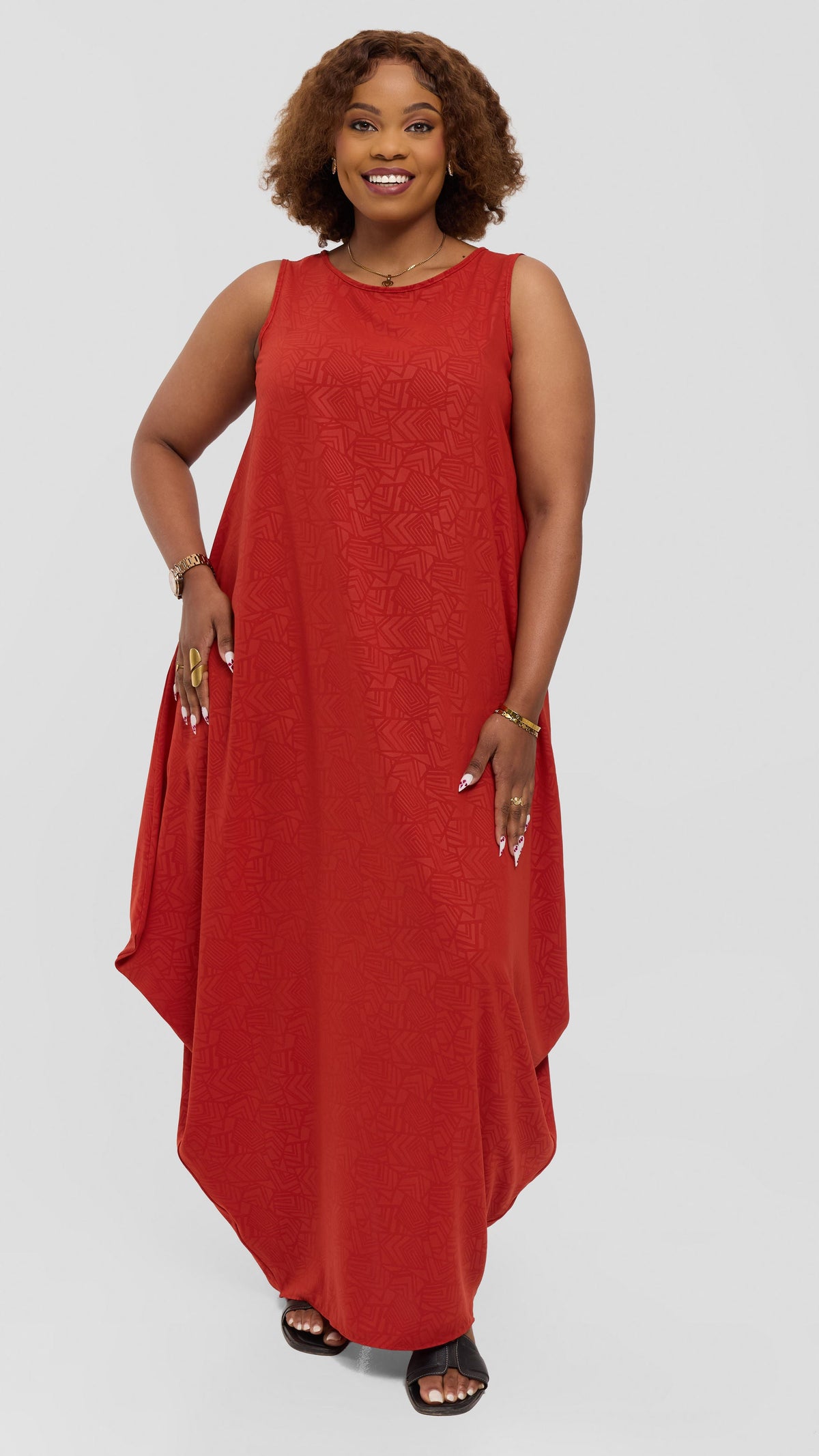 Vivo Seli Maxi Dress in Crepe - Rust Geometric