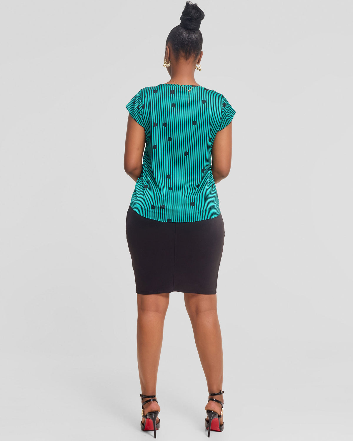 Vivo Basic Double Layered Top in Satin - Sea Green / Black Polstripes