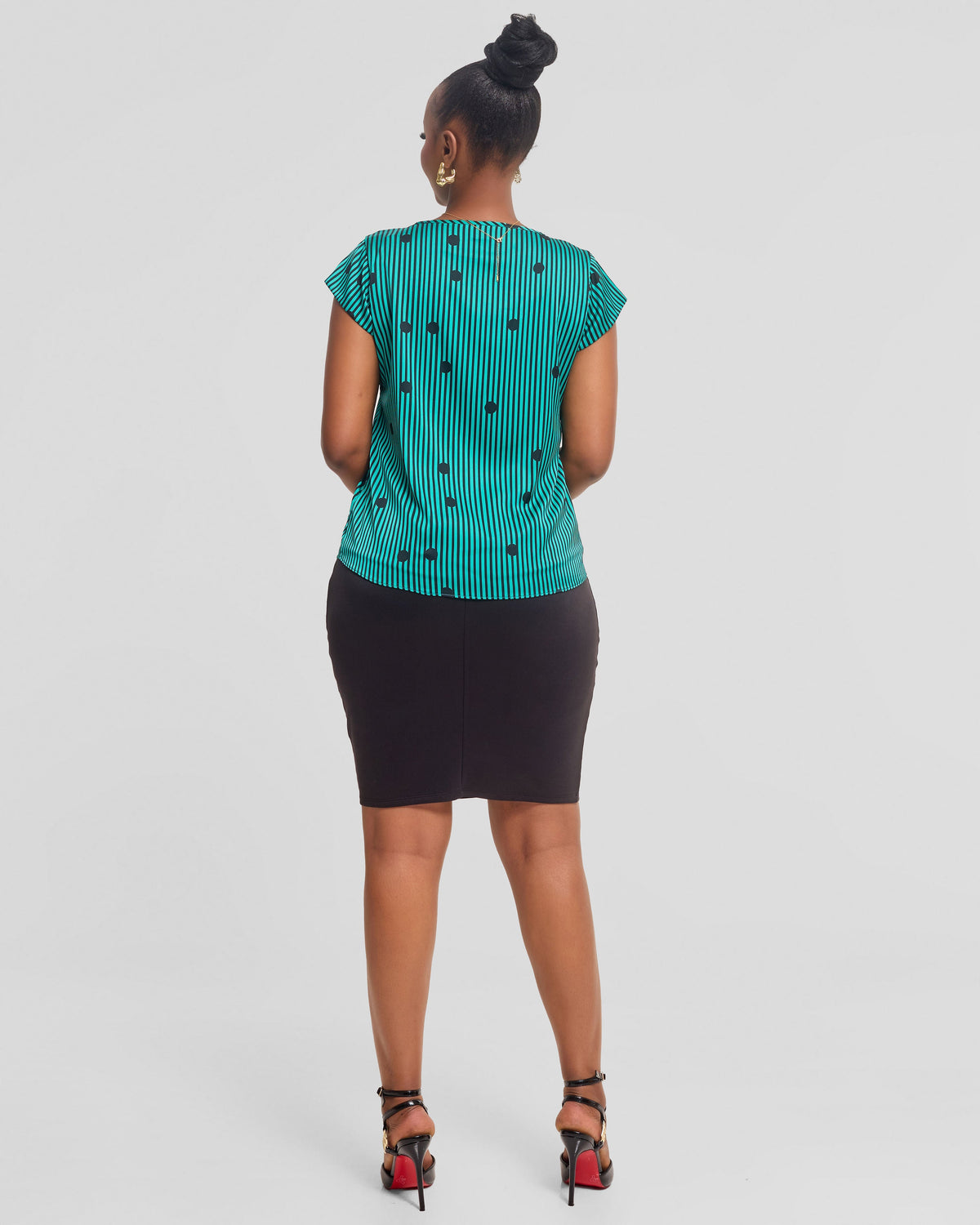 Vivo Basic Double Layered Top in Satin - Sea Green / Black Polstripes