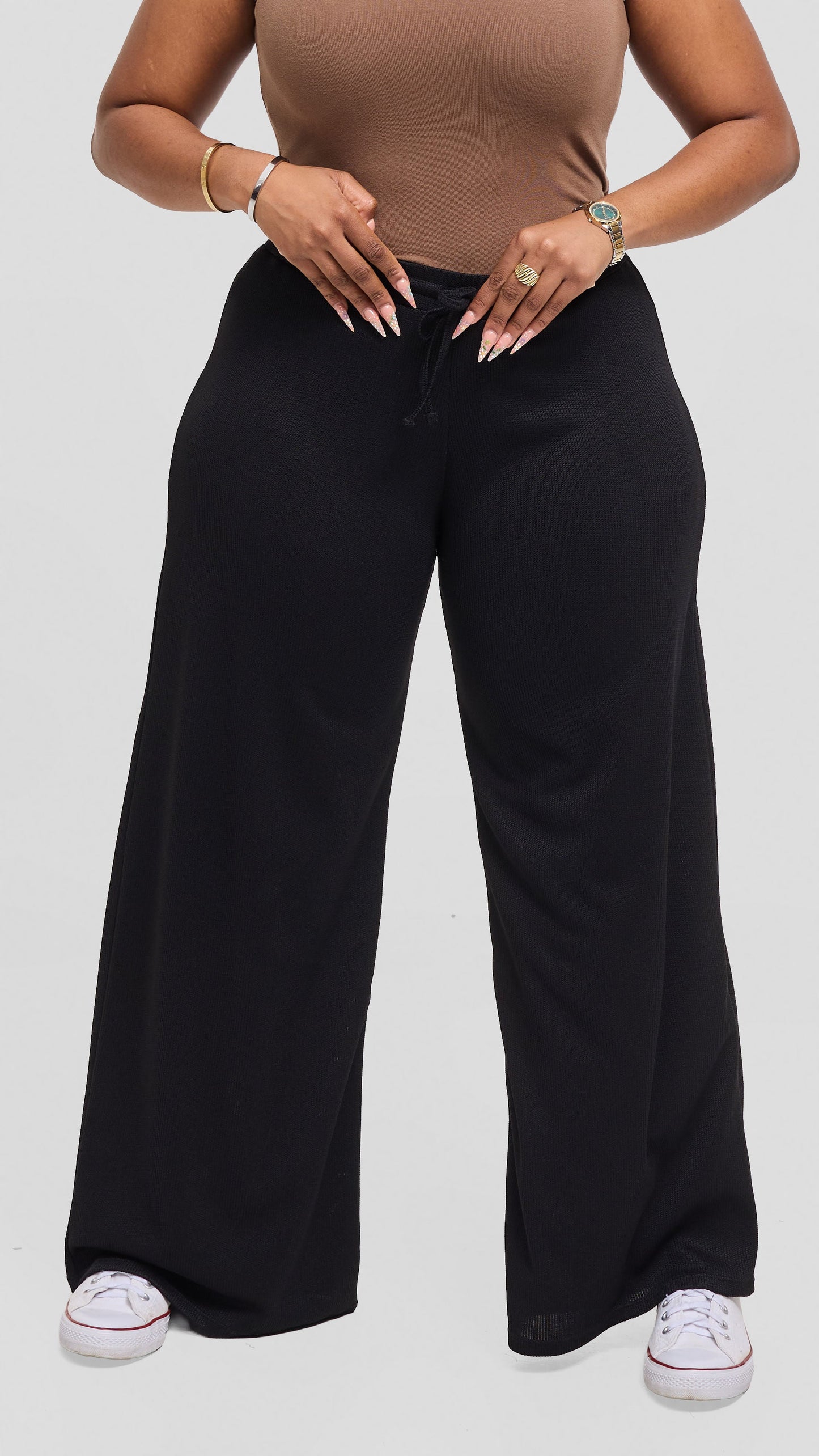 Vivo Ria Drawstring Pants in Stretch Rib - Black