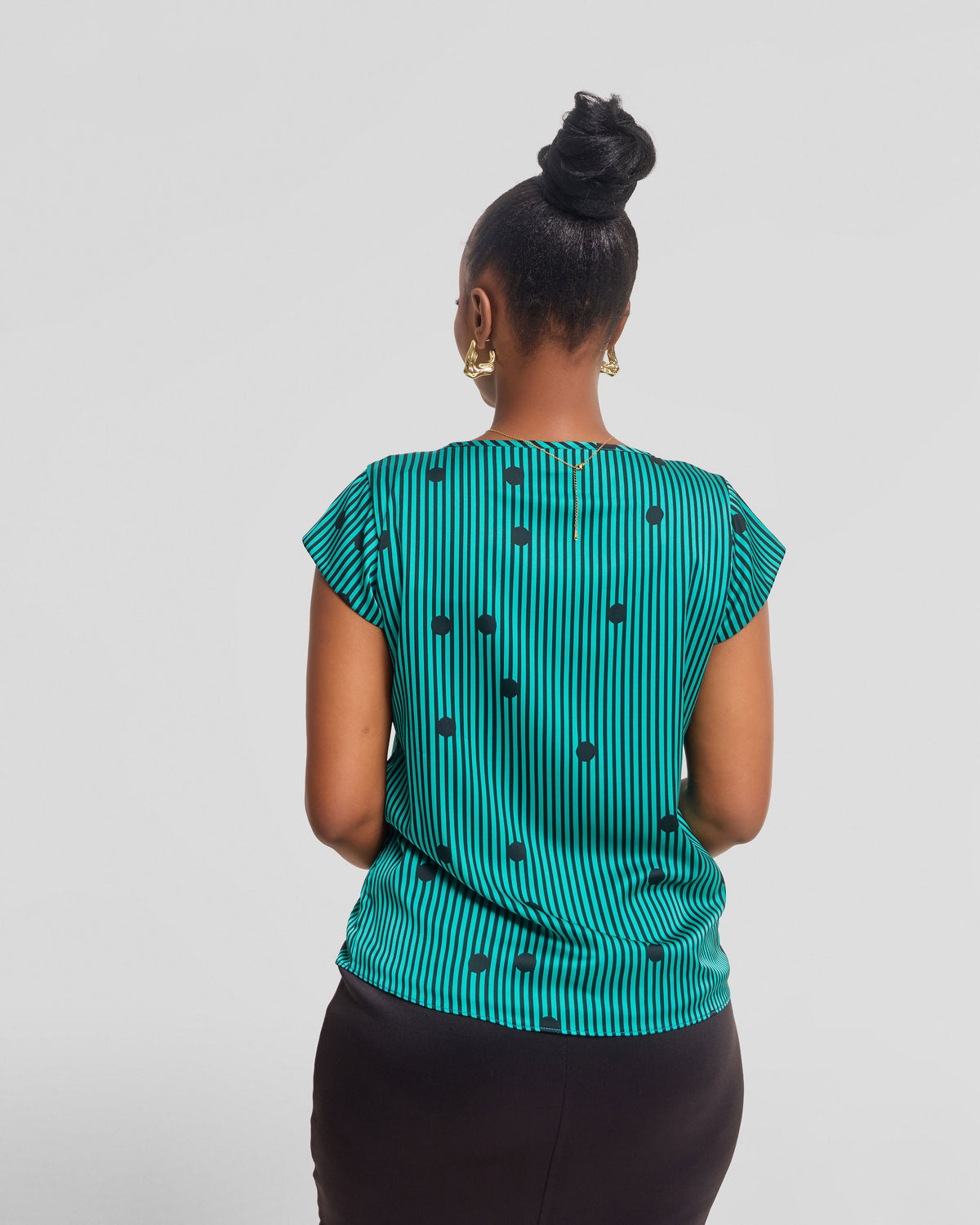 Vivo Basic Double Layered Top in Satin - Sea Green / Black Polstripes