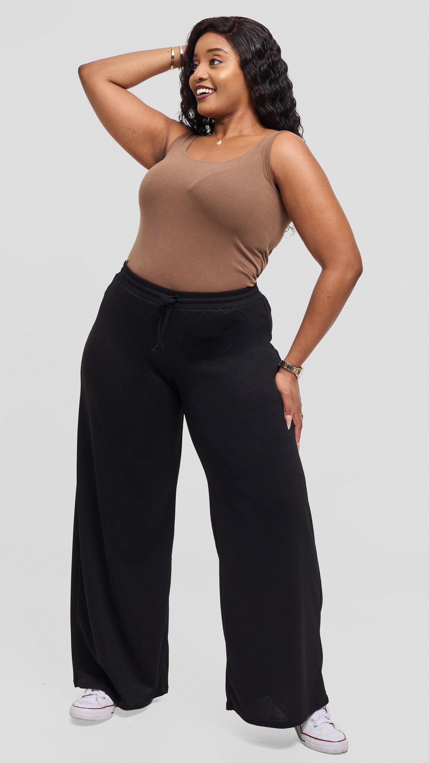 Vivo Ria Drawstring Pants in Stretch Rib - Black