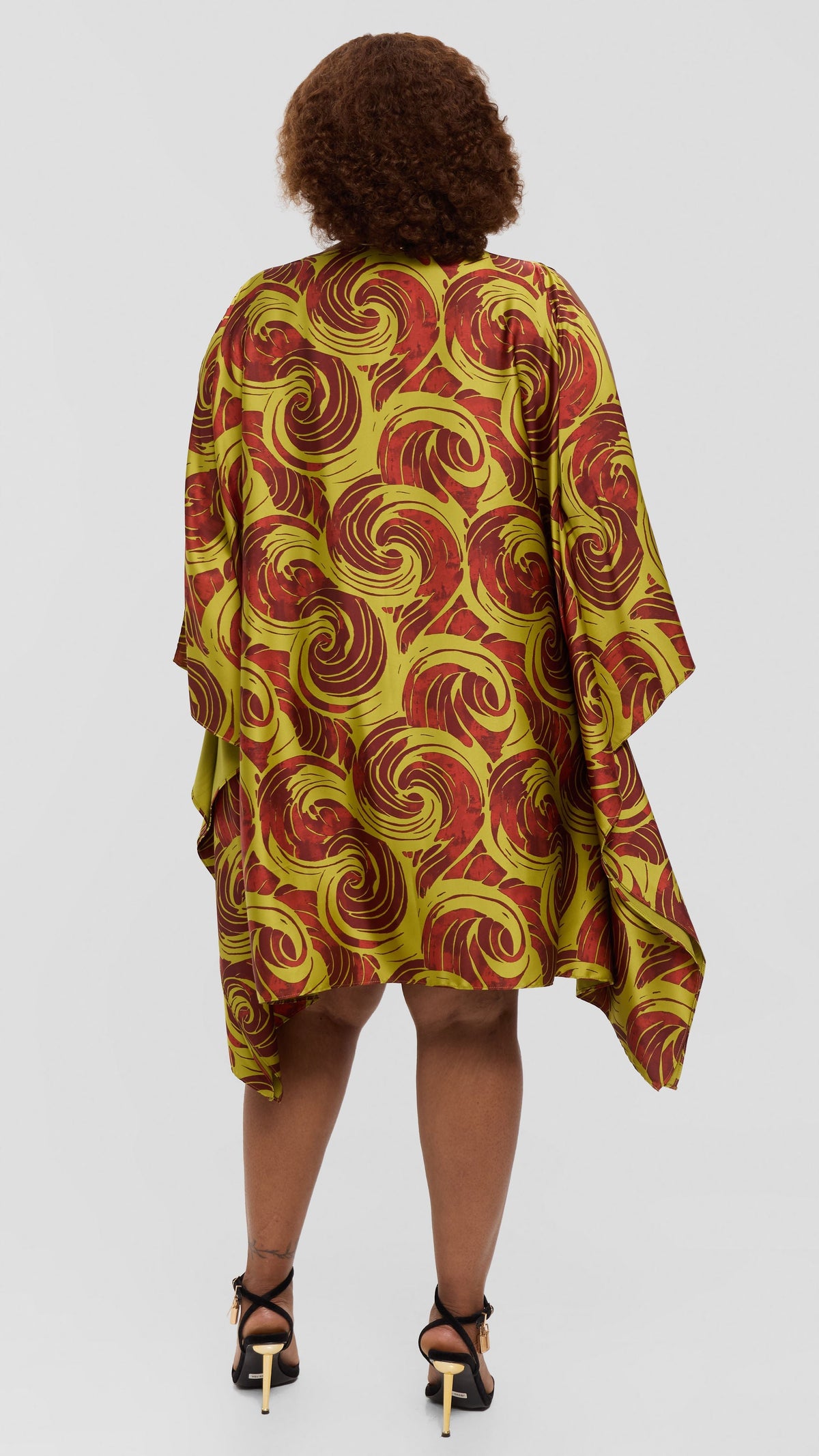 Vivo Knee Length Kaftan In Satin - Olive / Rust Bolo Print