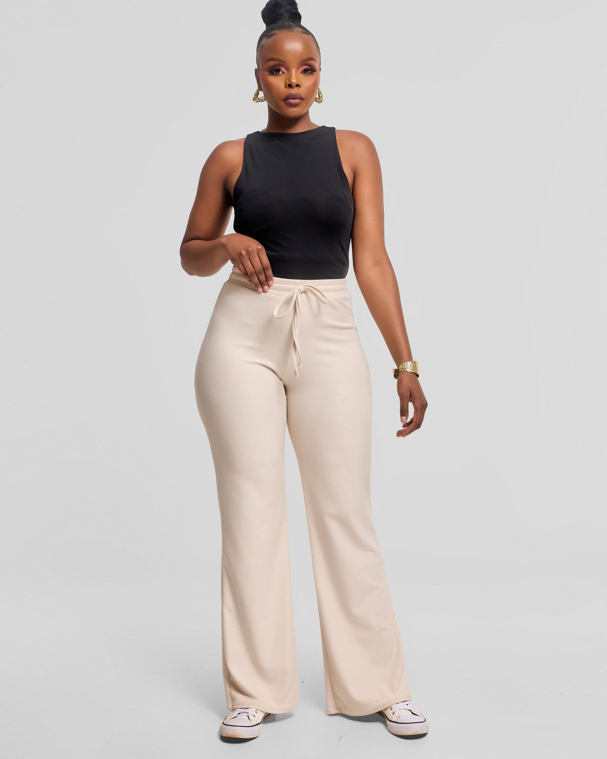 Vivo Selah Straight Pants in Rib Sweater - Buttermilk