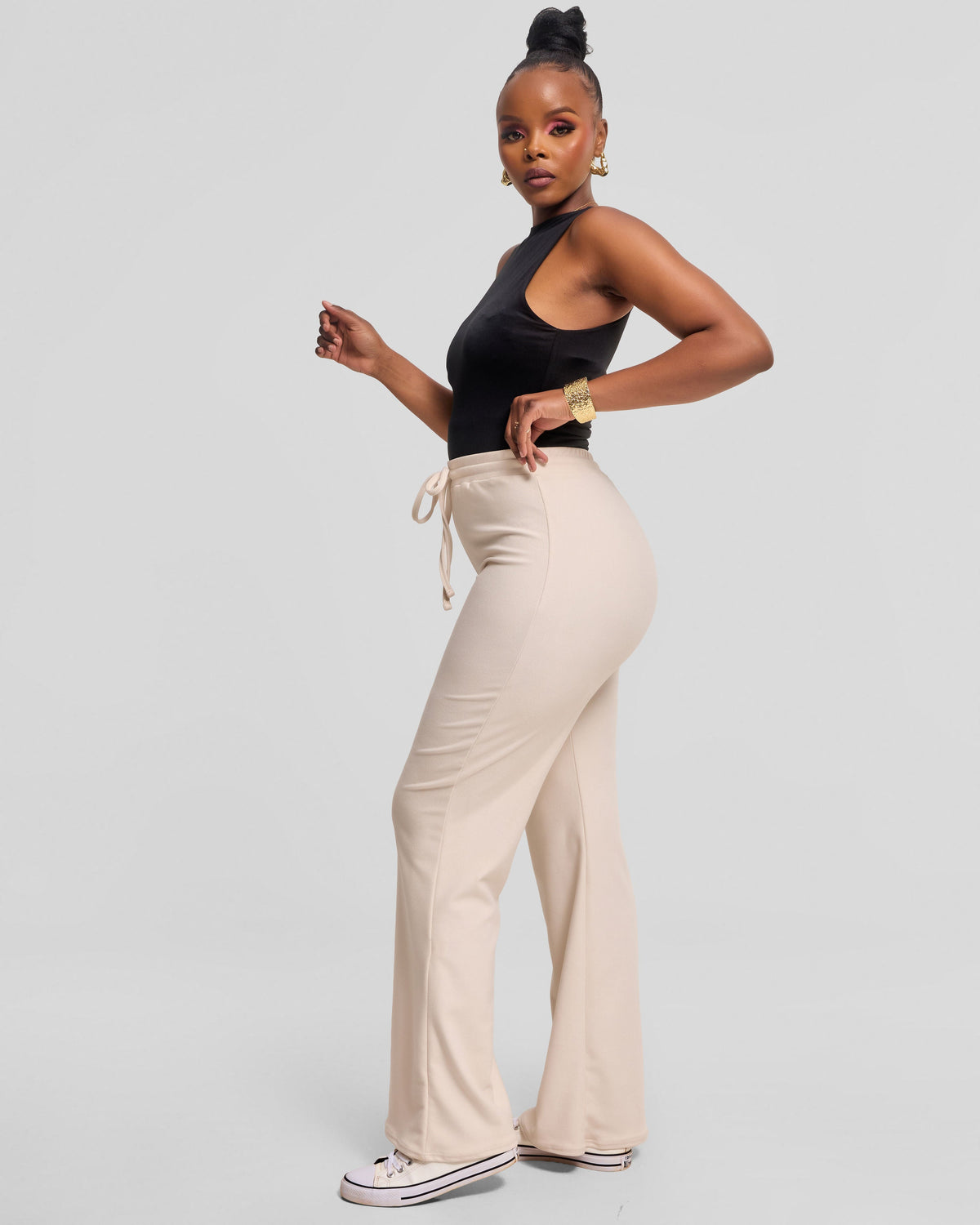 Vivo Selah Straight Pants in Rib Sweater - Buttermilk