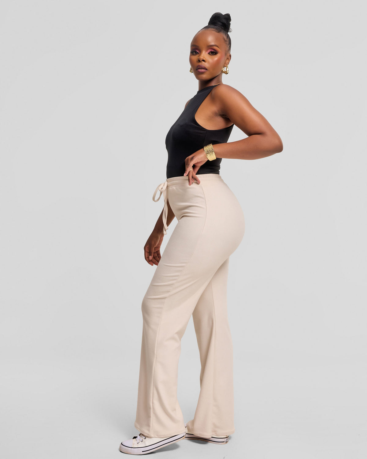 Vivo Selah Straight Pants in Rib Sweater - Buttermilk