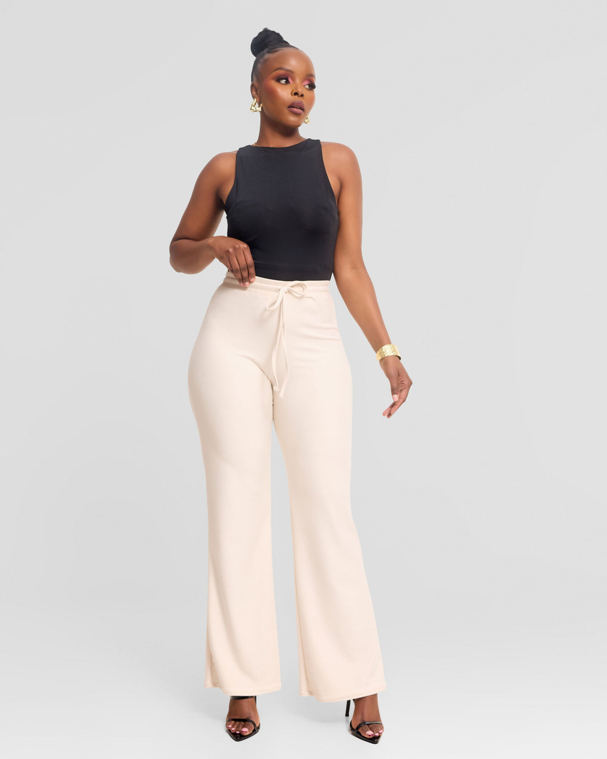 Vivo Selah Straight Pants in Rib Sweater - Buttermilk