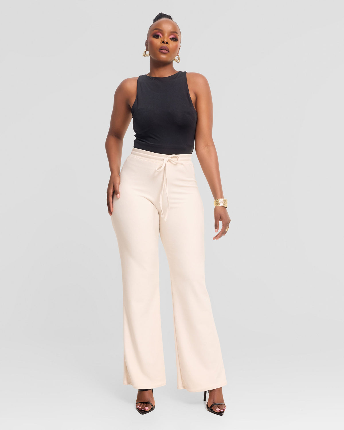 Vivo Selah Straight Pants in Rib Sweater - Buttermilk