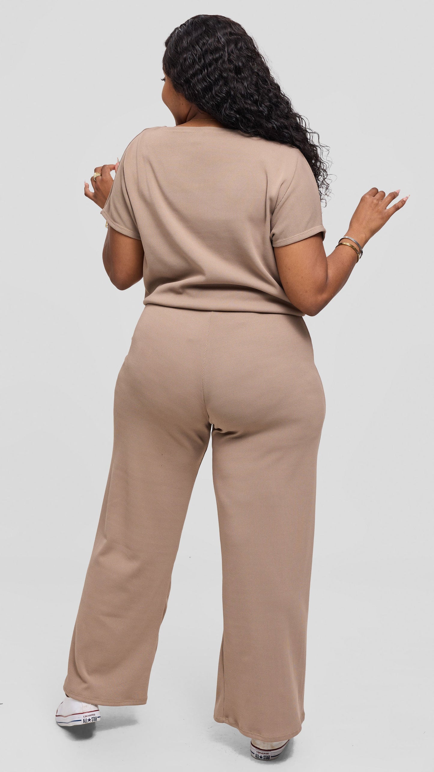 Vivo Safa Drop Shoulder Top in Stretch Rib - Light Taupe